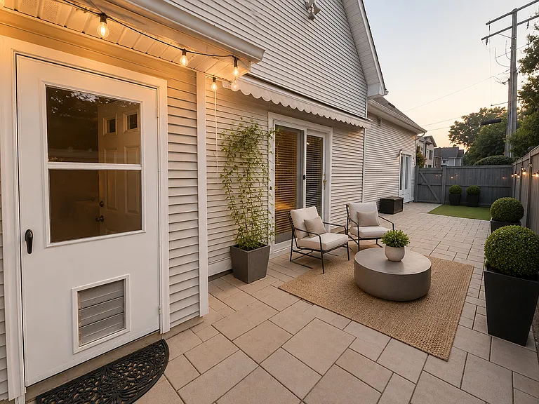 Rear patio with retractable sun shade