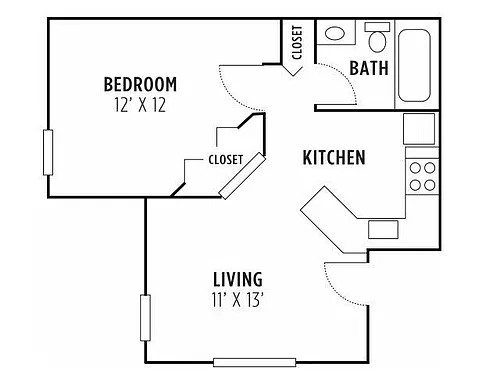 Floor plan 1 Bed 1 Bath Small