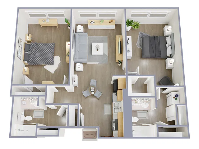 Floor plan 2 Bed, 2 Bath C (60% Income Restricted)