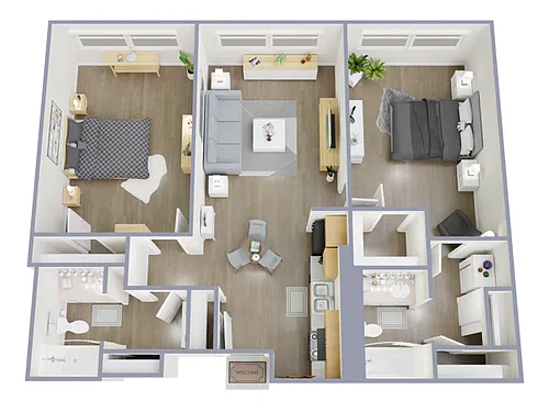 Floor plan 2 Bed, 2 Bath C (60% Income Restricted)