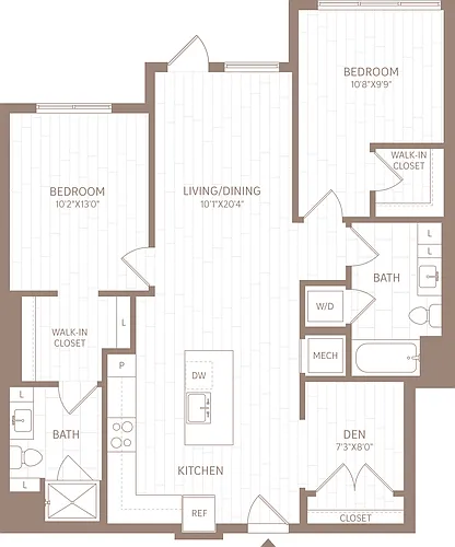 Floor plan 2 Bed/2 Bath Den-BD3