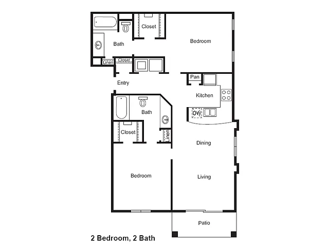 Floor plan 2 Bed, 2 Bath B (60% Income Restricted)