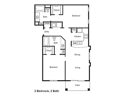 Floor plan 2 Bed, 2 Bath B (60% Income Restricted)