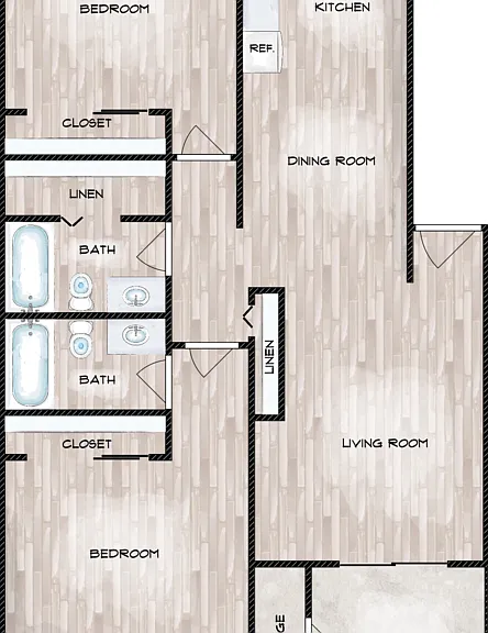 Two Bedroom Two Bath B Floorplan Diagram