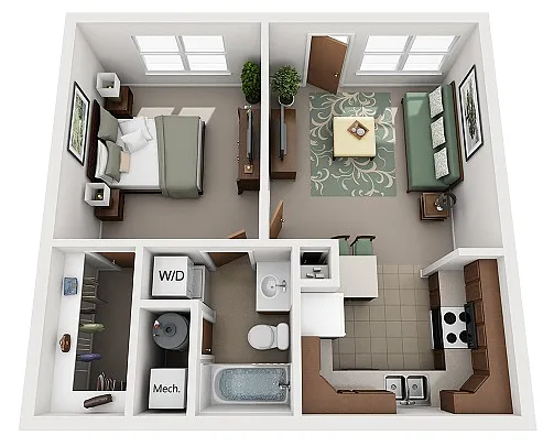Floor plan 1 Bedroom 1 Bath