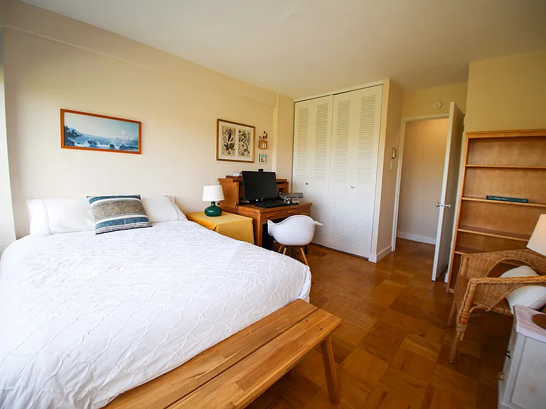Bedroom to left while walking from living room (pictured with double bed)