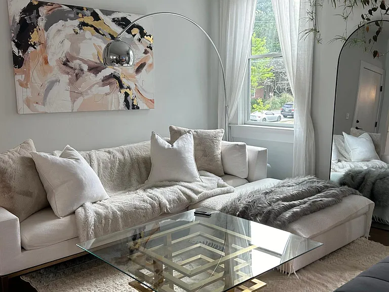 Living room with RH couch