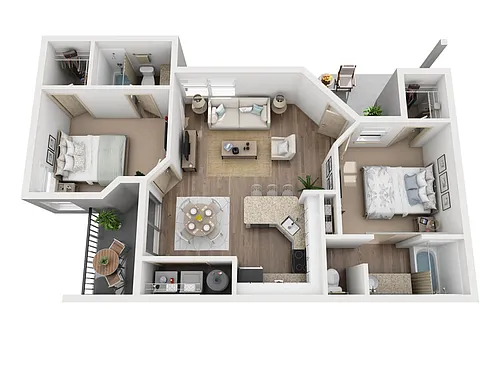 Floor plan B1: 2 Bed 2 Bath