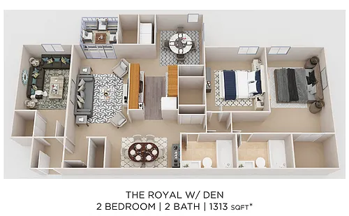 Floor plan Two Bedroom 2 Bath w/ Den- 1,313 sqt