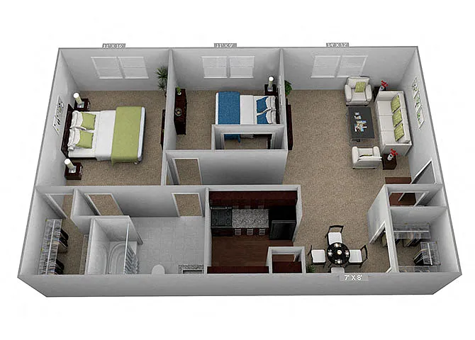 Floor plan 2 Bedroom, 1 Bath