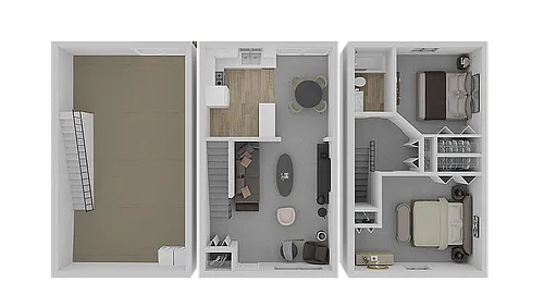 Floor plan 2 Bedroom / 1 Bathroom Townhome w/ Basement