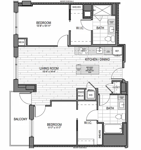 Floor plan 2BR/2BA BALCONY