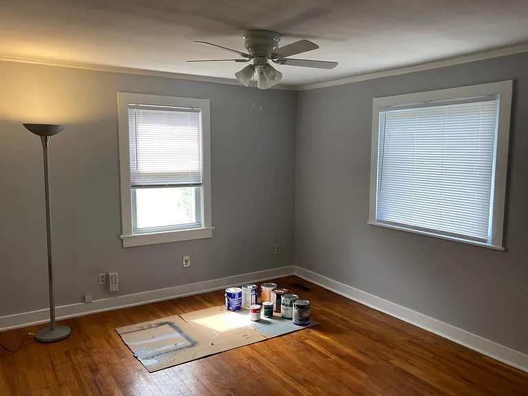 Window blinds provided. All wood floors (except kitchen).