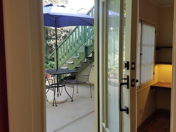 view of patio from front door