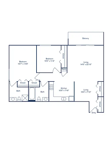 Floor plan Phase II, B, 2 Bedroom, 2 Bath