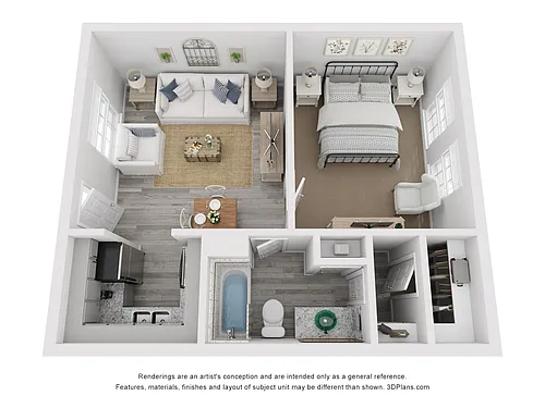 Floor plan 1x1B Luxury Rehab 540 sq ft