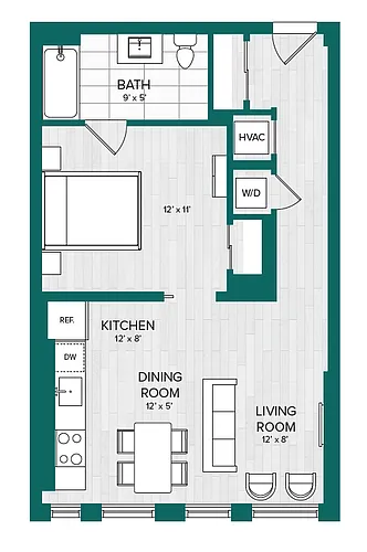Floor plan 1 Bed 1 Bath Junior-B2.1b