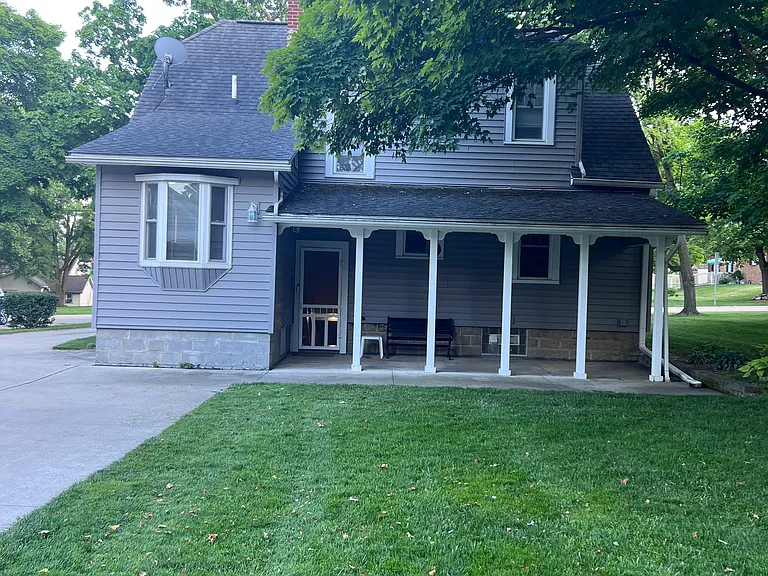 Back yard with covered porch