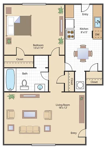 Floor plan 1 Bed 1 Bath