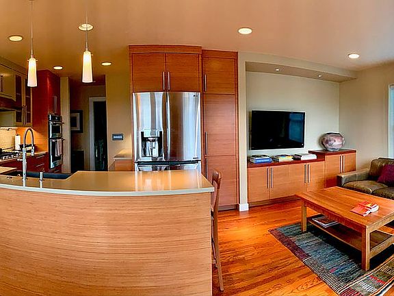 Kitchen opens to TV room