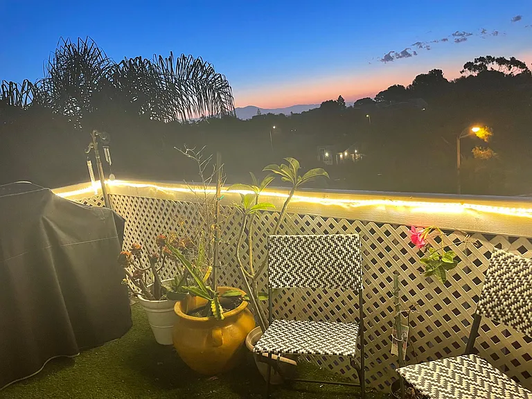 Private patio where one can enjoy the Sunset or sunrise, fireworks and the flight show.