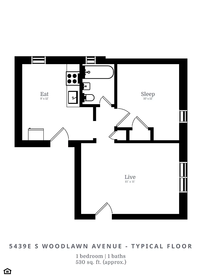 Floor plan 1 Bed |1 Bath (B2)
