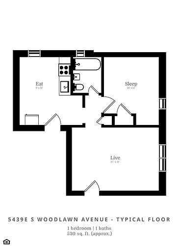 Floor plan 1 Bed |1 Bath (B2)