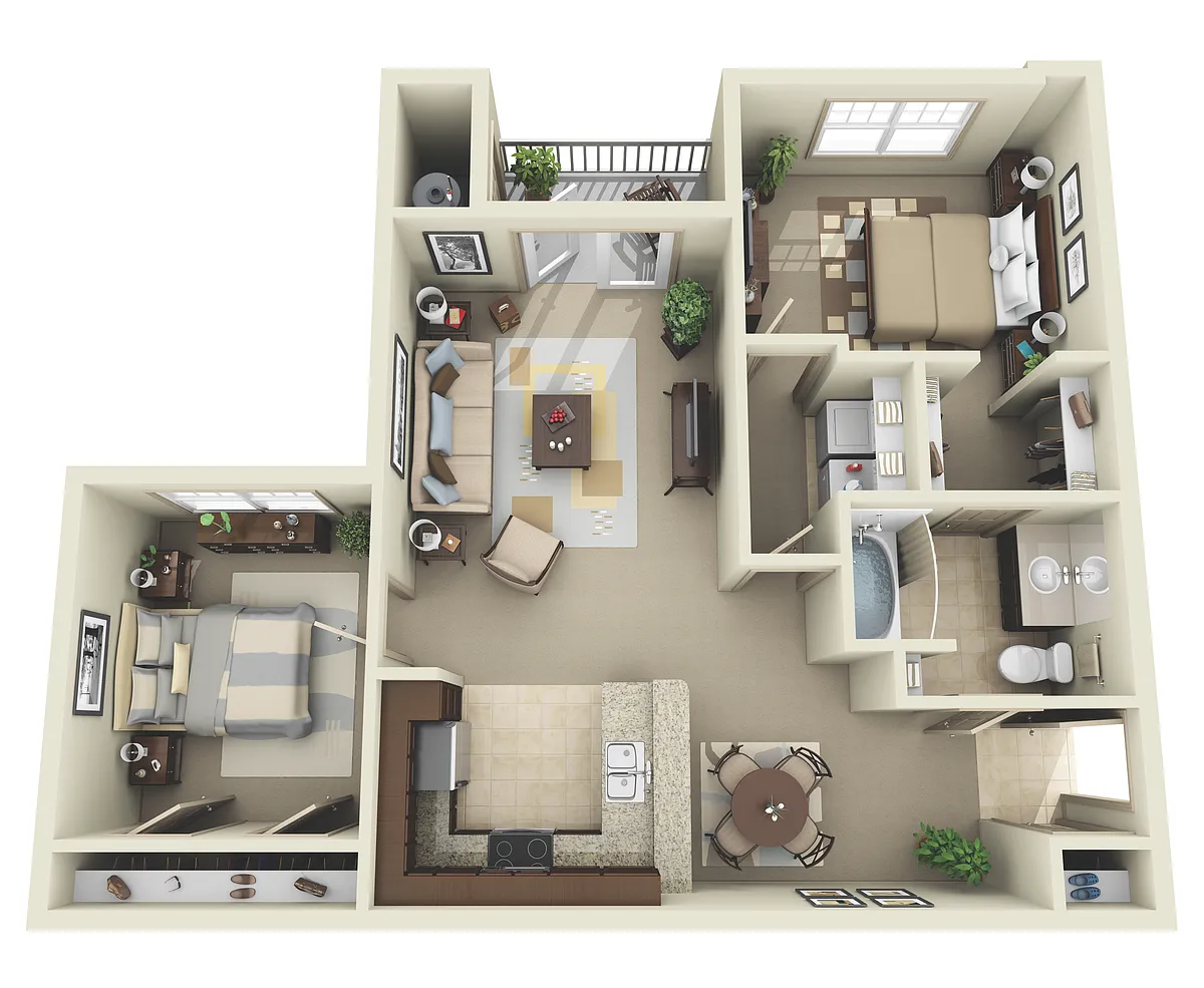 Floor plan 2 BR 1 BA (984 SF)