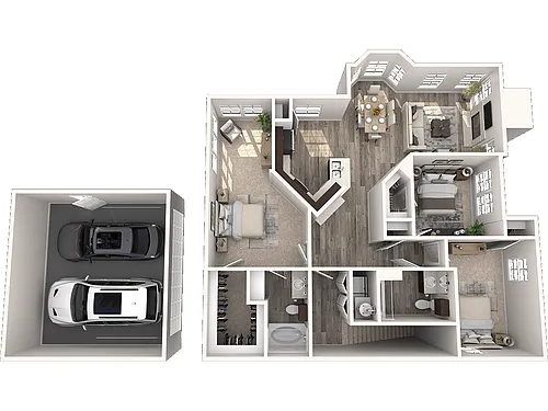 Floor plan C1 1441 Sq. Ft. 2nd Fl. With 2 Car Garage