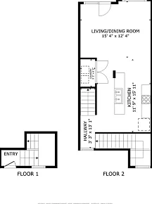 2 Bedroom floor plan - floors 1 & 2 2 Bedroom floor plan - floors 1 & 2