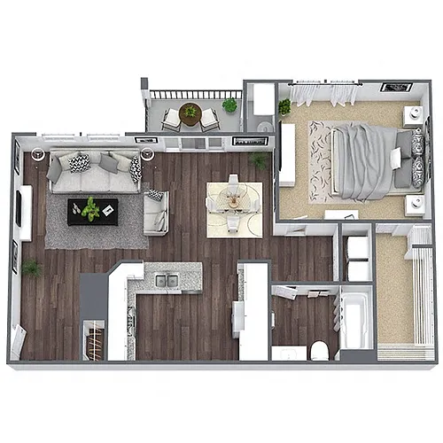 Floor plan A1: 1 Bed 1 Bath