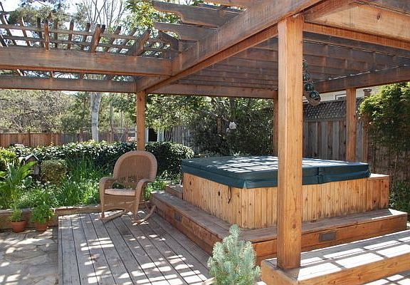 Backyard with gorgeous spa area