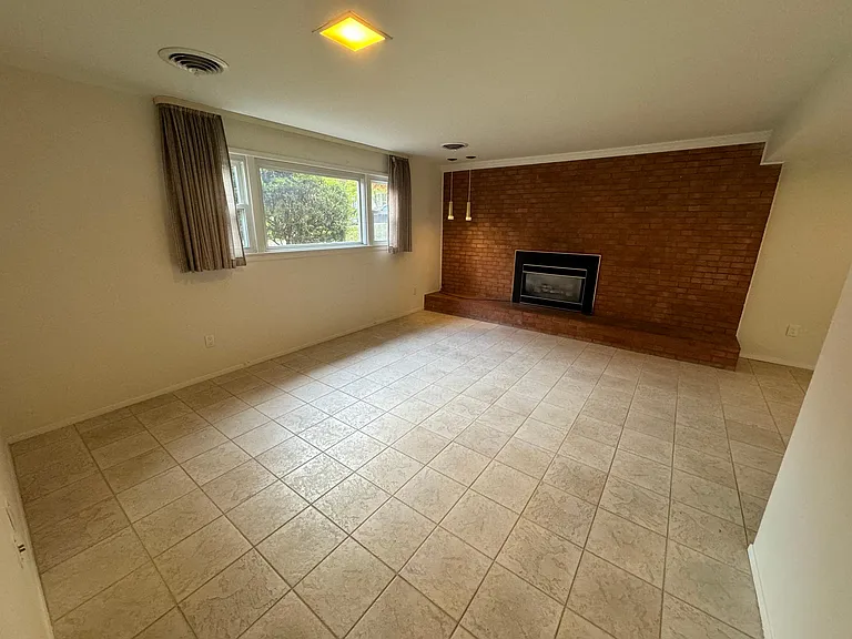 Lower level den with fireplace.