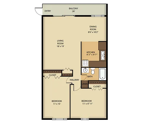 Floor plan 2 Bedroom 1 Bath