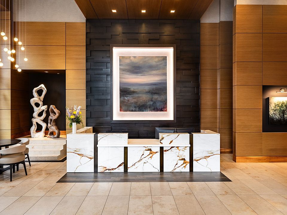 The refreshed lobby at One Light Luxury Apartments