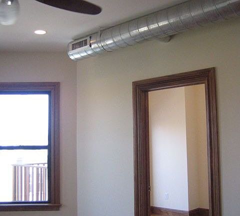 exposed loft ducts, beautiful word work. Ceiling fans