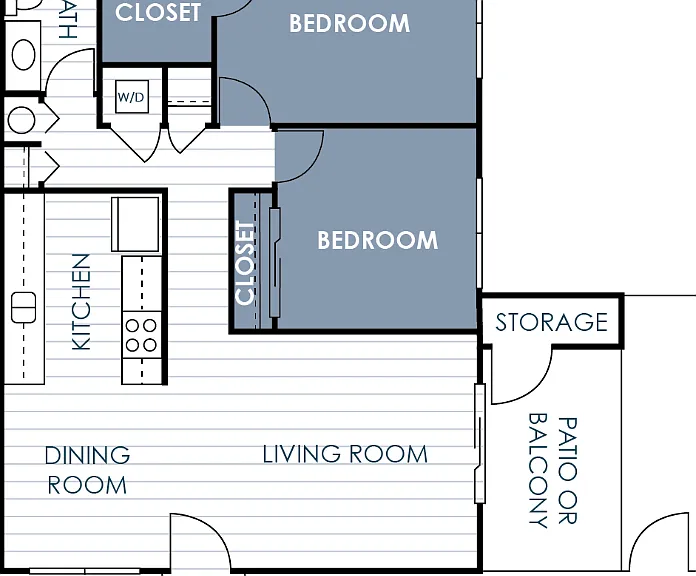 2 Bedroom 1 Bathroom Floorplan Diagram