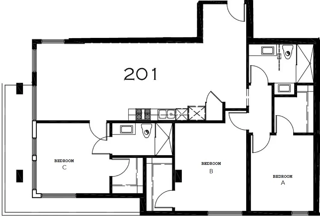 Floor plan 3 Bedrooms and Balcony