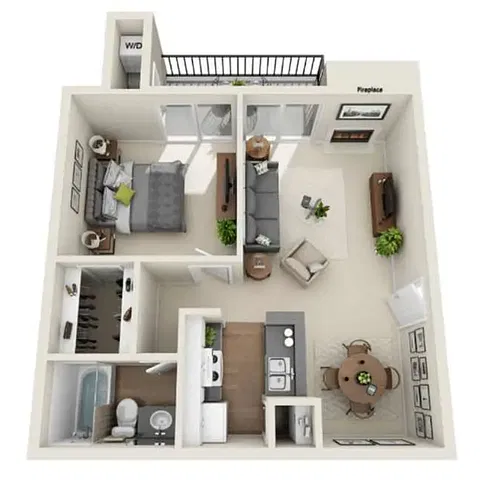 Floor plan 1x1B - Income Restricted