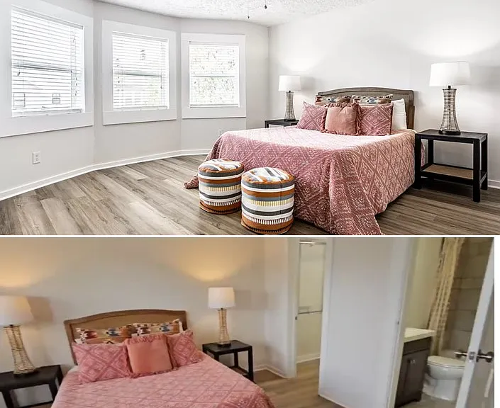 The master bedroom has own walk-in closet, private large bathroom, unit size is 16 by 15