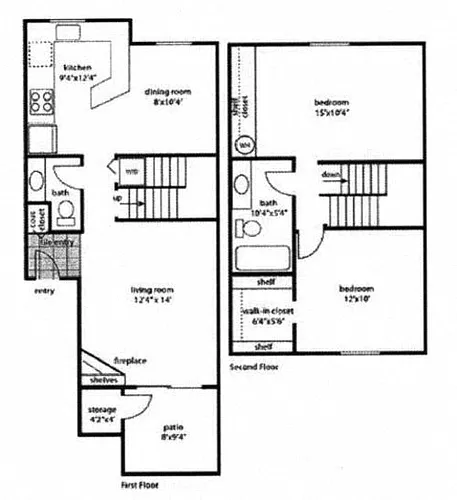 Floor plan 2 Bed / 1.5 Bath Town House
