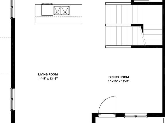 Black line drawing of the main floor of the Torrey model home at Crown Park by Brookfield Residentia