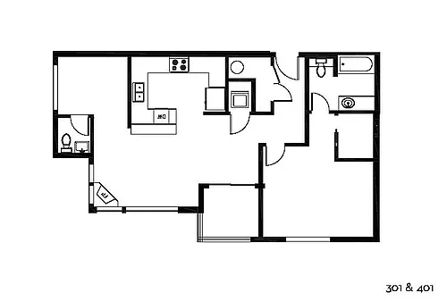 Floor plan 1 Bedroom 1.5 Bath + Den
