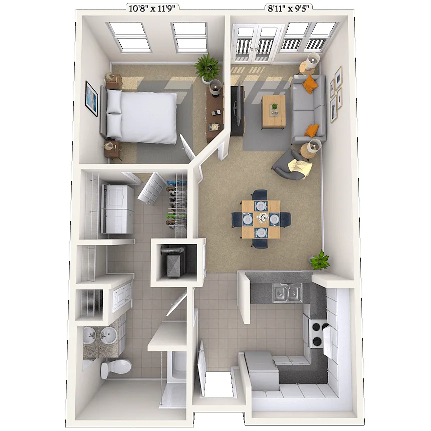 Floor plan Traditional 1x1 638-929 SF