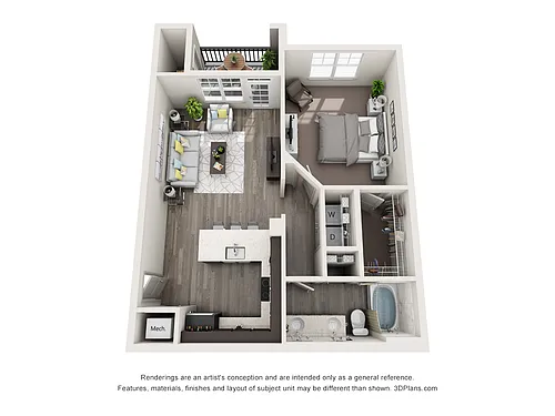 Floor plan A5 - One Bedroom, One Bathroom