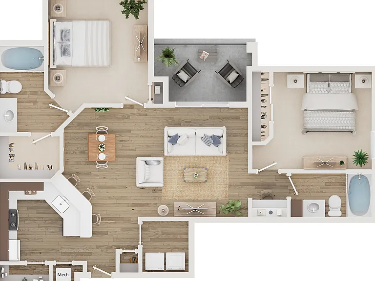 Explore the sleek layout of this contemporary apartment, crafted for modern living. Explore the sleek layout of this contemporary apartment, crafted for modern living.