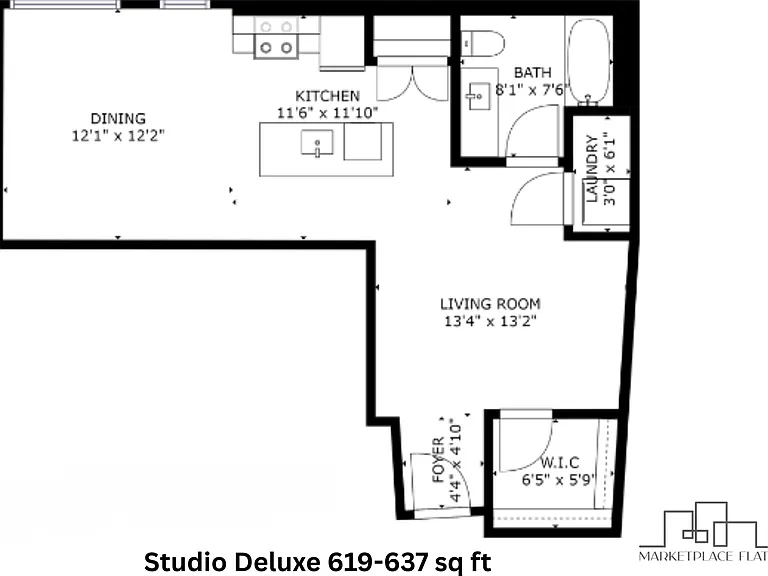 Studio Deluxe l 619+ sq ft l Marketplace Flats Studio Deluxe l 619+ sq ft l Marketplace Flats