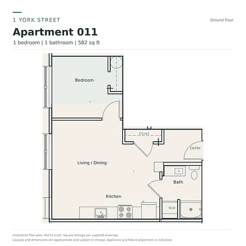Floor plan 1 Bedroom - 1 Bath | Workforce Housing