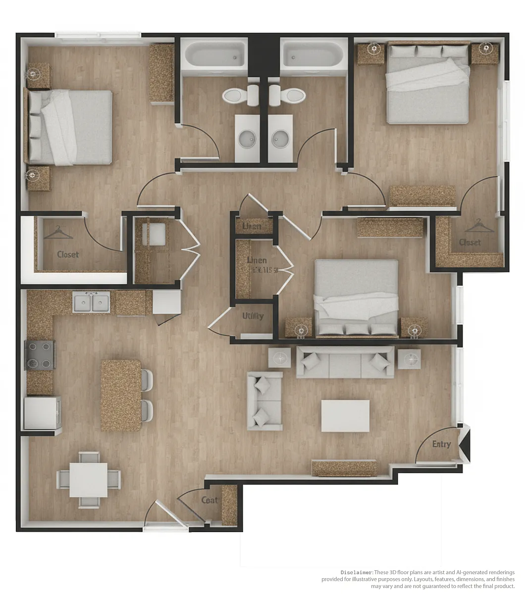 Floor plan 3 Bedrooms, 2 Bathrooms