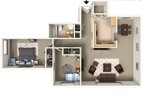 Floor plan 2 Bedroom 1 Bath (A)